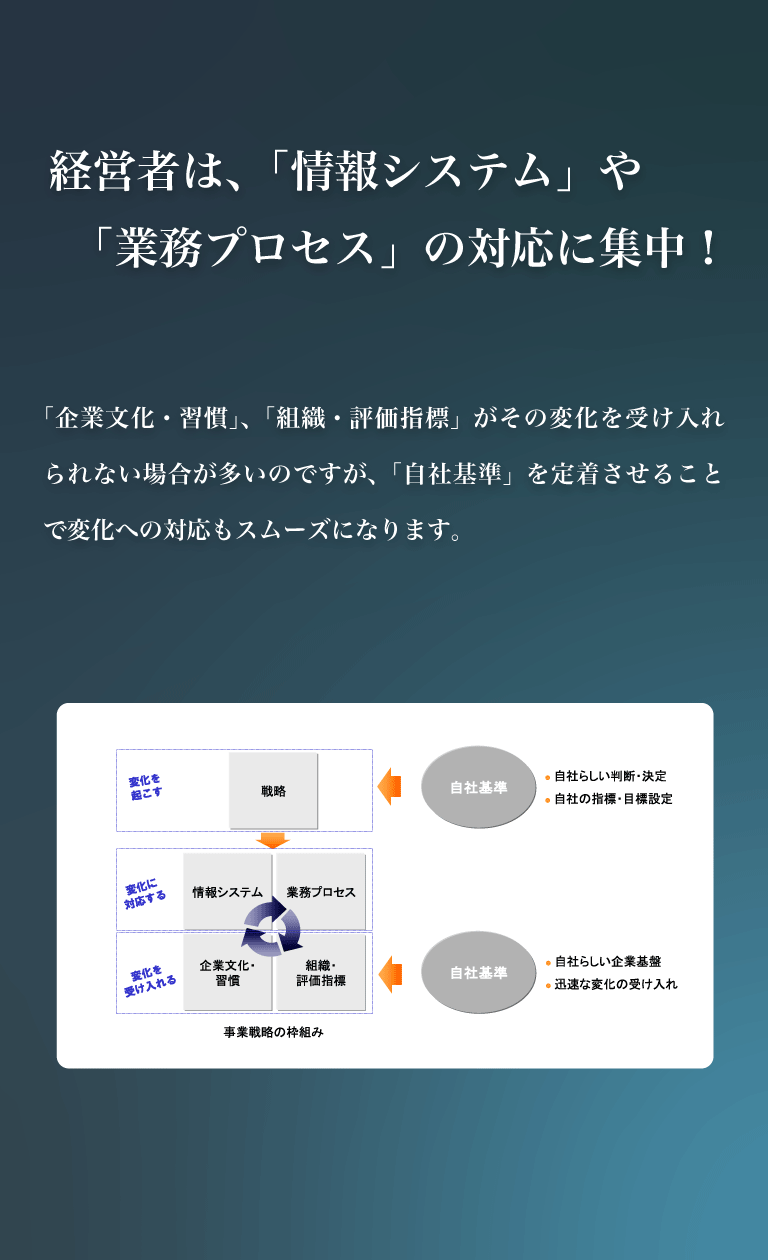 経営者は、「情報システム」や「業務プロセス」の対応に集中！